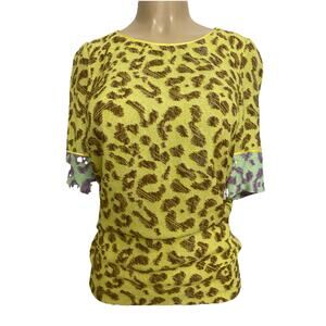 Cavalli Class Top Blouse Animal Multi Color Short Sleeve Back Zip Round Neck 4 S